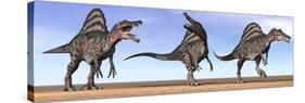 Three Spinosaurus Dinosaurs Standing in the Desert-null-Stretched Canvas