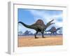 Three Spinosaurus Dinosaurs Walking in the Desert-null-Framed Art Print