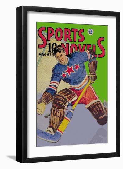 Three Star Goalie Lunges for Puck-null-Framed Art Print
