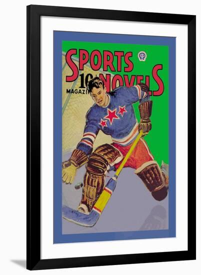 Three Star Goalie Lunges for Puck-null-Framed Art Print