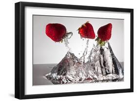 Three Stawberries FreshSplash-Steve Gadomski-Framed Photographic Print