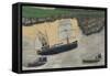 Three Steamers (Oil & Pencil on Board)-Alfred Wallis-Framed Stretched Canvas