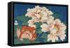 Three Stems of Peonies on a Blue Background, 1857-Ando Hiroshige-Framed Stretched Canvas