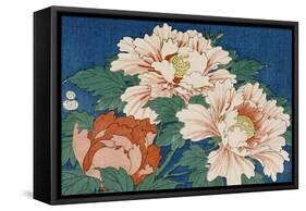 Three Stems of Peonies on a Blue Background, 1857-Ando Hiroshige-Framed Stretched Canvas