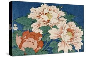 Three Stems of Peonies on a Blue Background, 1857-Ando Hiroshige-Stretched Canvas