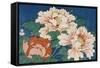 Three Stems of Peonies on a Blue Background, 1857-Ando Hiroshige-Framed Stretched Canvas