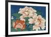 Three Stems of Peonies on a Blue Background, 1857-Ando Hiroshige-Framed Giclee Print