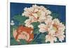 Three Stems of Peonies on a Blue Background, 1857-Ando Hiroshige-Framed Giclee Print