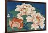 Three Stems of Peonies on a Blue Background, 1857-Ando Hiroshige-Framed Giclee Print