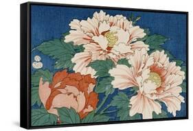 Three Stems of Peonies on a Blue Background, 1857-Ando Hiroshige-Framed Stretched Canvas