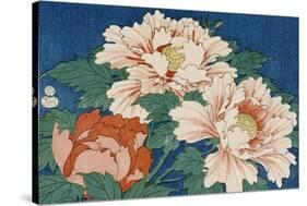Three Stems of Peonies on a Blue Background, 1857-Ando Hiroshige-Stretched Canvas
