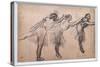 Three studies of a dancer. 1895-1900. Charcoal, chalk traces on cardboard paper-Edgar Degas-Stretched Canvas