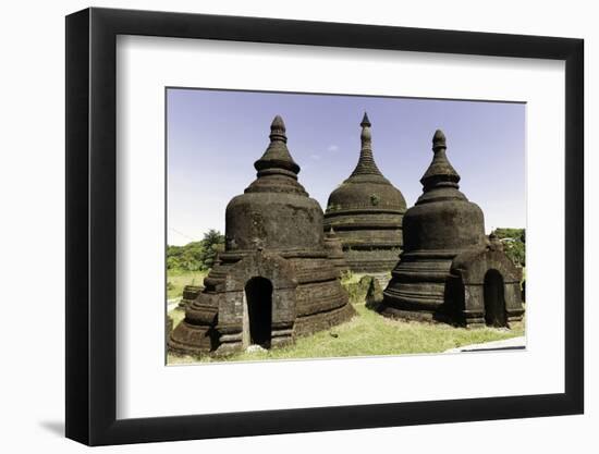 Three stupas of Ratanabon temple with clear blue sky behind, Mrauk U, Rakhine, Myanmar (Burma)-Brian Graney-Framed Photographic Print