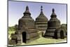 Three stupas of Ratanabon temple with clear blue sky behind, Mrauk U, Rakhine, Myanmar (Burma)-Brian Graney-Mounted Photographic Print