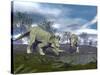 Three Styracosaurus Dinosaurs Drinking from a Nearby Lake-null-Stretched Canvas