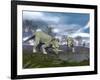 Three Styracosaurus Dinosaurs Drinking from a Nearby Lake-null-Framed Art Print