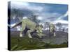 Three Styracosaurus Dinosaurs Drinking from a Nearby Lake-null-Stretched Canvas