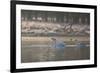 Three Swans Glide across a Misty Pond in Richmond Park at Sunrise-Alex Saberi-Framed Photographic Print