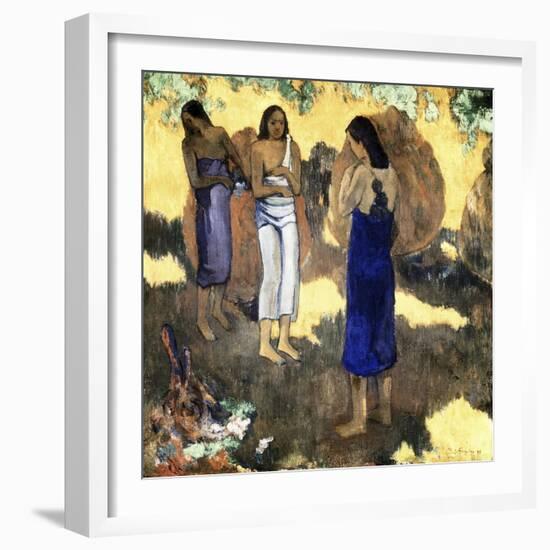 Three Tahitian Women Against a Yellow Background-Paul Gauguin-Framed Giclee Print