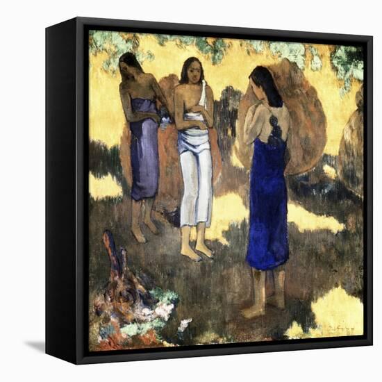 Three Tahitian Women Against a Yellow Background-Paul Gauguin-Framed Stretched Canvas