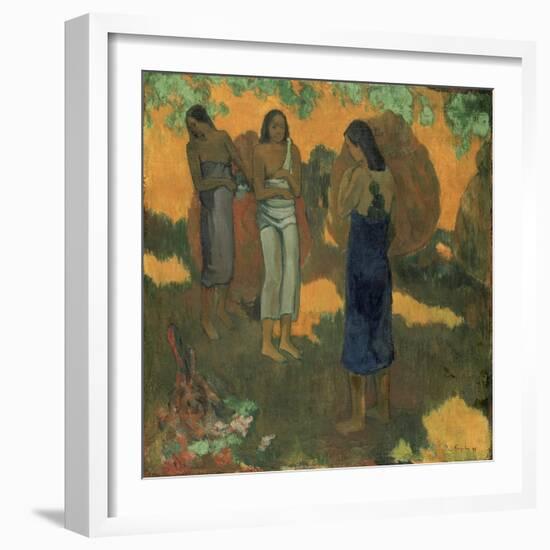 Three Tahitian Women Against a Yellow Background-Paul Gauguin-Framed Giclee Print