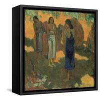 Three Tahitian Women Against a Yellow Background-Paul Gauguin-Framed Stretched Canvas