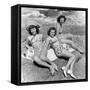 Three Teenage Girls (16-18) Sunbathing on Rocks, Portrait (B&W)-Hulton Archive-Framed Stretched Canvas