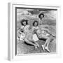 Three Teenage Girls (16-18) Sunbathing on Rocks, Portrait (B&W)-Hulton Archive-Framed Photographic Print