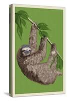 Three Toed Sloth - Letterpress-Lantern Press-Stretched Canvas