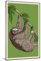 Three Toed Sloth - Letterpress-Lantern Press-Mounted Art Print
