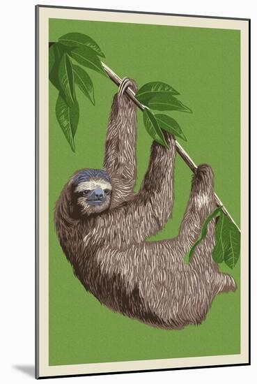 Three Toed Sloth - Letterpress-Lantern Press-Mounted Art Print