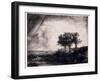 Three Trees on a Small Hillock Overlooking a Path with a Figure Sitting on a Bench, c.1643-Rembrandt van Rijn-Framed Giclee Print