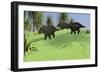 Three Triceratops Walking across an Open Field-null-Framed Premium Giclee Print