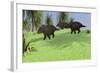 Three Triceratops Walking across an Open Field-null-Framed Art Print