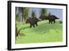 Three Triceratops Walking across an Open Field-null-Framed Art Print