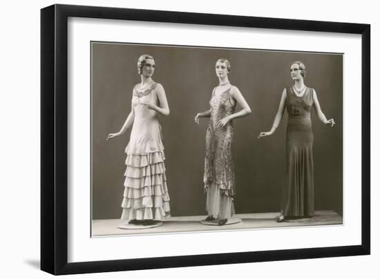 Three Twenties Mannequins in Long Dresses-null-Framed Art Print