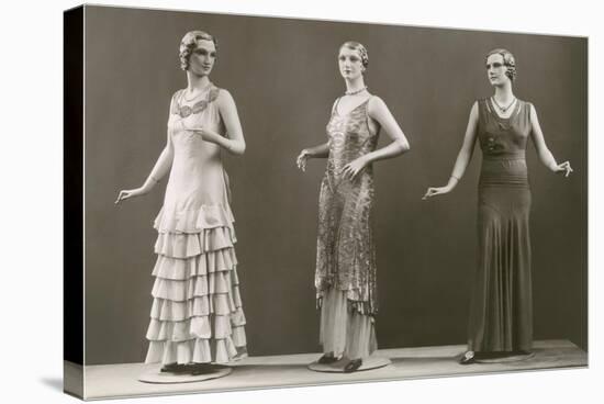 Three Twenties Mannequins in Long Dresses-null-Stretched Canvas