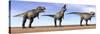 Three Tyrannosaurus Rex Dinosaurs Standing in the Desert-null-Stretched Canvas