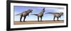 Three Tyrannosaurus Rex Dinosaurs Standing in the Desert-null-Framed Premium Giclee Print