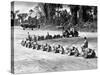 Three U.S. Marines Ride on a Truck Drawn Bomb Train at a Pacific Air Base, 1944-null-Stretched Canvas