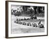 Three U.S. Marines Ride on a Truck Drawn Bomb Train at a Pacific Air Base, 1944-null-Framed Photo