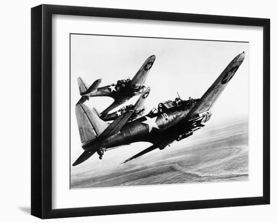 Three US Navy Dauntless Dive Bombers on a Fighting Mission in the Pacific, 1943-null-Framed Photo