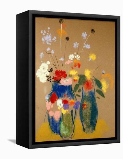 Three Vases of Flowers-Odilon Redon-Framed Stretched Canvas