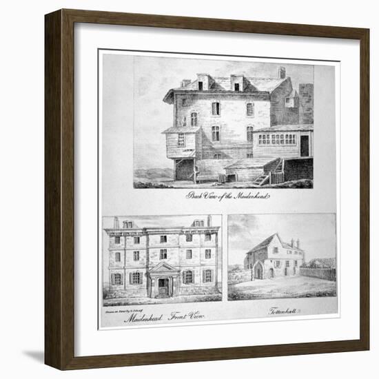 Three Views of Toten Hall, Tottenham Court Road, St Pancras, London, C1810-George Scharf-Framed Giclee Print