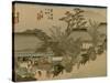 Three Wagons with Oxen Pass a Village Along the Tokaido-Utagawa Hiroshige-Stretched Canvas