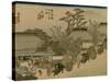 Three Wagons with Oxen Pass a Village Along the Tokaido-Utagawa Hiroshige-Stretched Canvas