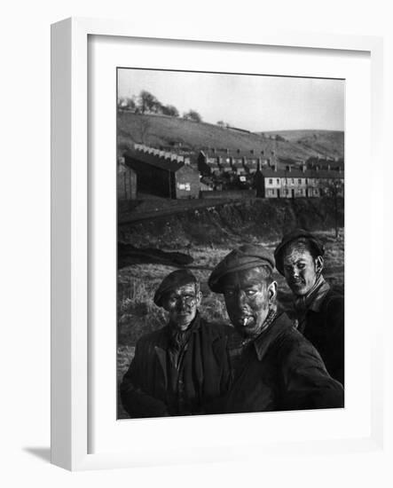 Three Welsh Coal Miners Just Up from the Pits After a Day's Work in Coal Mine in Wales-W^ Eugene Smith-Framed Photographic Print