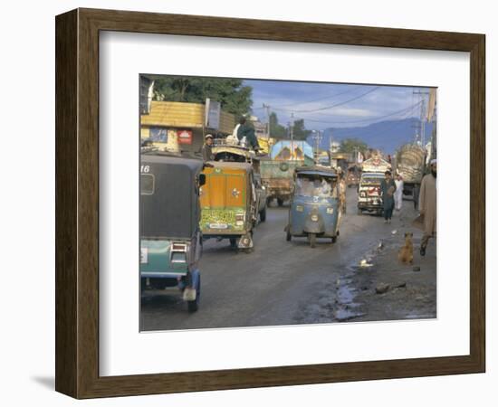 Three Wheeled Vehicles on Main Road, Mingora, Swat Valley, North West Frontier Province, Pakistan-David Poole-Framed Photographic Print