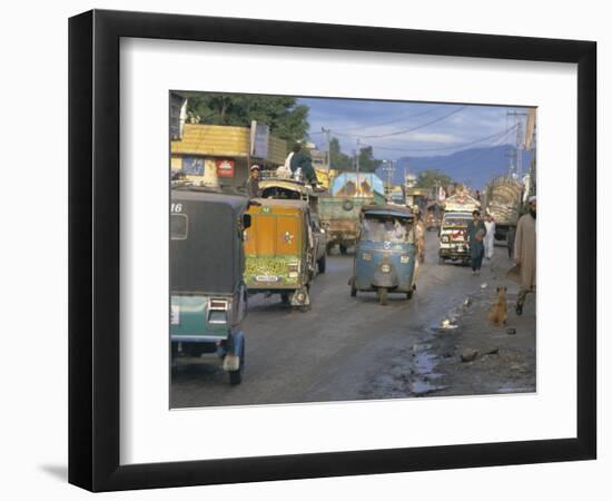 Three Wheeled Vehicles on Main Road, Mingora, Swat Valley, North West Frontier Province, Pakistan-David Poole-Framed Photographic Print