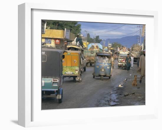 Three Wheeled Vehicles on Main Road, Mingora, Swat Valley, North West Frontier Province, Pakistan-David Poole-Framed Photographic Print